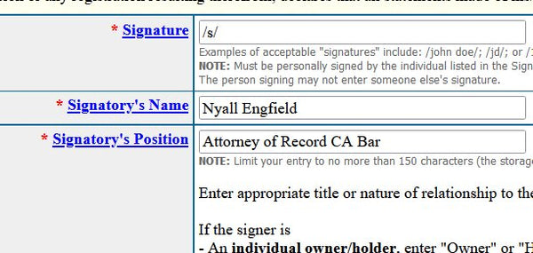 /s/ Signature - how to sign the USPTO form signature