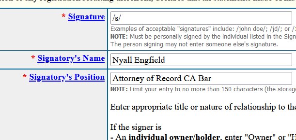 /s/ Signature - how to sign the USPTO form signature